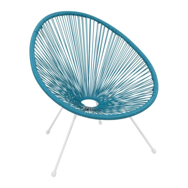 ACAPULCO Πολυθρόνα Μέταλλο Βαφή Άσπρο, Rattan Μπλε 70x69x81cm - Image 2
