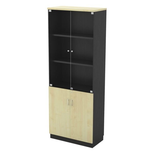 ΒΙΒΛΙΟΘΗΚΗ Γραφείου με Πόρτες Γυάλινες, Ντουλάπι Δίφυλλο, Απόχρωση Dark Grey - Beech 80x40x211cm - Image 6