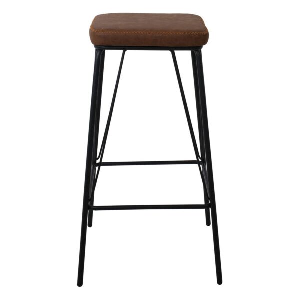 PANTON Σκαμπό BAR, Μέταλλο Βαφή Μαύρο, PU Απόχρωση Vintage Brown 43x43x76cm - Image 12