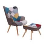 MARON Set: Πολυθρόνα Μπερζέρα + Σκαμπό Υποπόδιο, Ξύλο Φυσικό, Ύφασμα Patchwork 69x76x97 + 52x38x35cm - Image 10