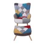 MARON Set: Πολυθρόνα Μπερζέρα + Σκαμπό Υποπόδιο, Ξύλο Φυσικό, Ύφασμα Patchwork 69x76x97 + 52x38x35cm - Image 12