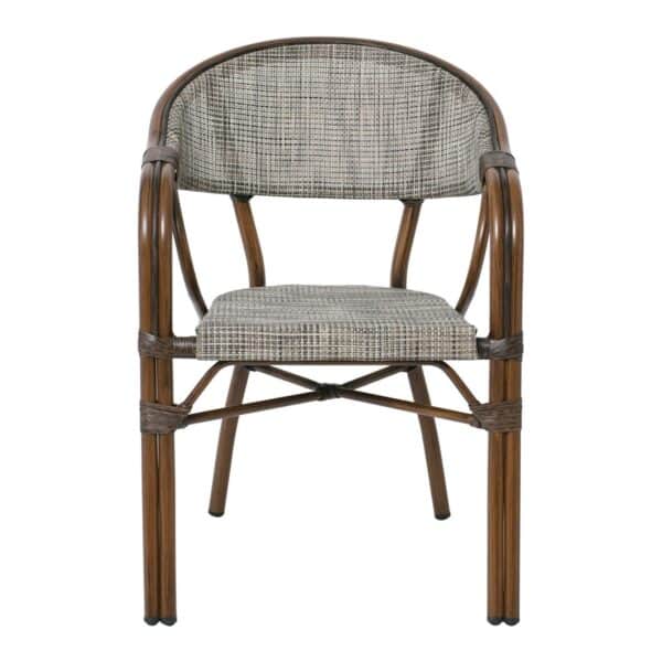 VEGERA Πολυθρόνα Dining Αλουμίνιο Βαφή Καρυδί Textilene Μπεζ, Στοιβαζόμενη 57x58x83cm - Image 15