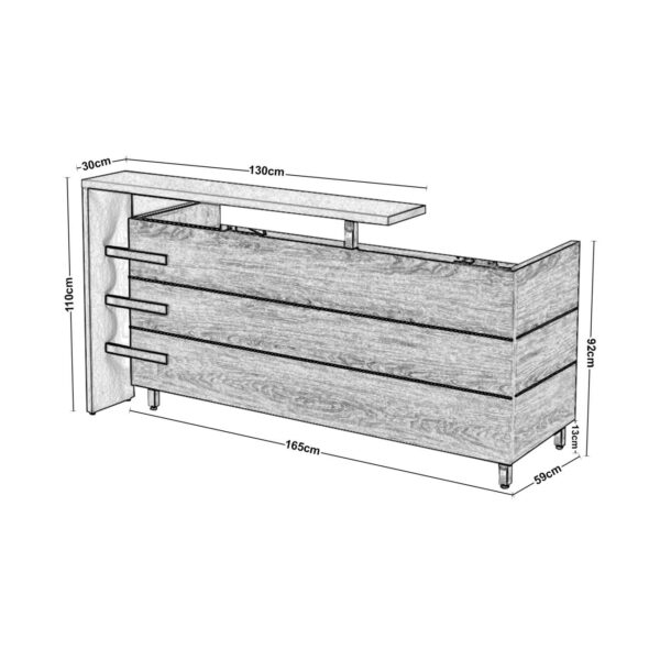 PROLINE Reception - Γραφείο Απόχρωση Καρυδί Δρυς - Μαύρο 180x75x110cm - Image 11