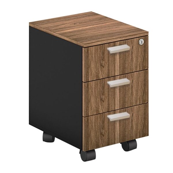 PROLINE Συρταριέρα Γραφείου Τροχήλατη, 3 Συρτάρια, Απόχρωση Καρυδί Δρυς - Μαύρο 41x45x59cm - Image 6