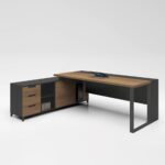 PROLINE Γραφείο Αναστρέψιμη Γωνία, 3 Συρτάρια, Ράφια, Απόχρωση Καρυδί Δρυς - Μαύρο 160x70/160x40 (H.75/63)cm - Image 8