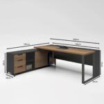 PROLINE Γραφείο Αναστρέψιμη Γωνία, 3 Συρτάρια, Ράφια, Απόχρωση Καρυδί Δρυς - Μαύρο 160x70/160x40 (H.75/63)cm - Image 9