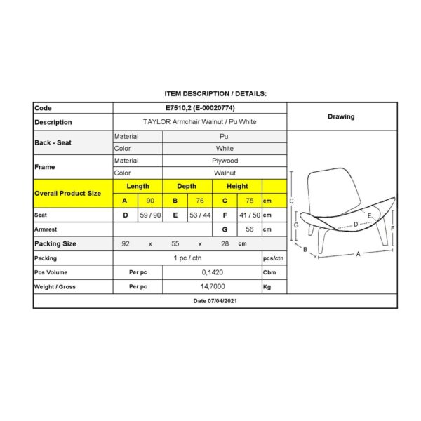 TAYLOR Πολυθρόνα Σαλονιού Καθιστικού Καρυδί, Pu Άσπρο 90x76x75cm - Image 12