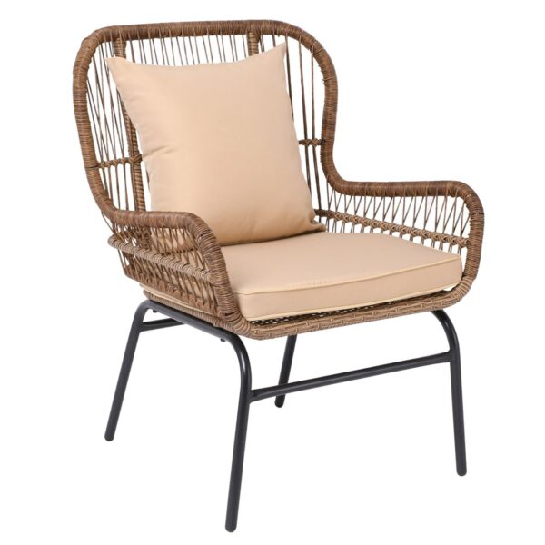 SALSA MAX Πολυθρόνα Μέταλλο Βαφή Μαύρο, Wicker Φυσικό, Μαξιλάρι Μπεζ 64x69x89cm - Image 16