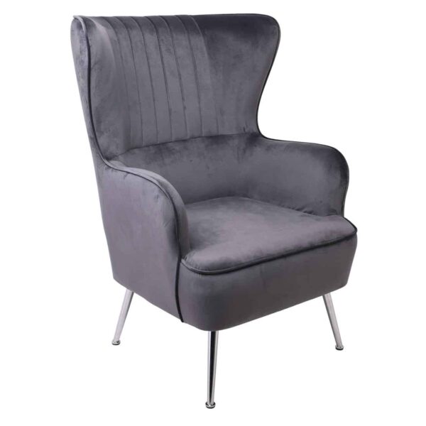 CROMA Πολυθρόνα - Μπερζέρα Σαλονιού - Καθιστικού, Ύφασμα Γκρι Velure 76x80x104cm - Image 14