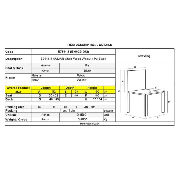 NUMAN Καρέκλα Τραπεζαρίας Καρυδί, PU Μαύρο 52x53x80cm - Image 18