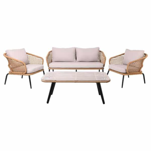 SALSA Plus Set Σαλόνι Κήπου ALU Μαύρο-Γυαλί-Wicker Φυσικό: Τραπέζι+2 Θέσιος+2 Πολυθρόνες 110x55x44-149x74x71-71x71x71cm - Image 8