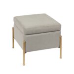 RAY Αποθηκευτικό Σκαμπό, Μέταλλο Βαφή Χρυσό, Ύφασμα Velure, Απόχρωση Γκρι 40x40x37cm - Image 8