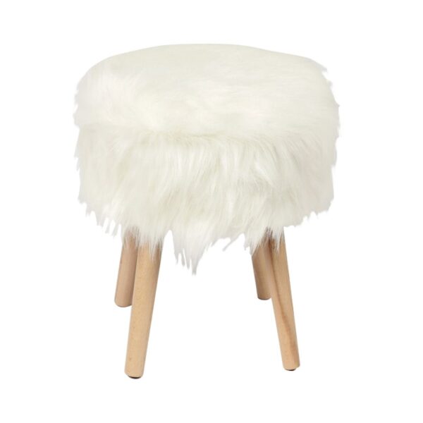 JAMO Αποθηκευτικό Σκαμπό Βοηθητικό, Συνθετική Γούνα Άσπρο, Πόδια Φυσικό. 38x38x47cm - Image 6