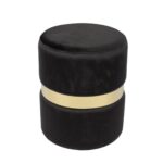 TOMMY Σκαμπό Βοηθητικό, Χρώμιο Χρυσό, Ύφασμα Velure Απόχρωση Μαύρο Φ35cm Η.43cm - Image 6