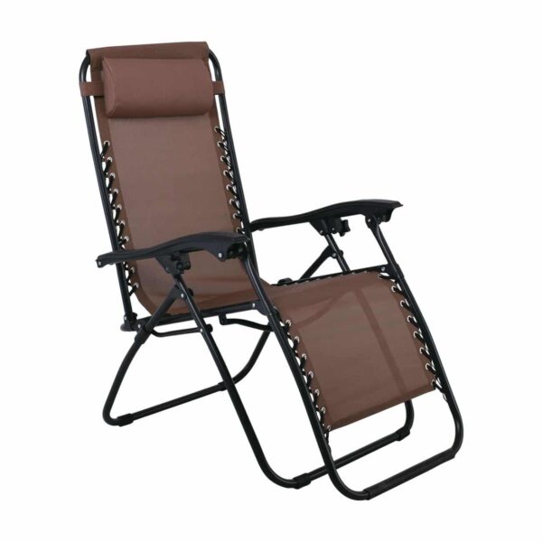 SUPER RELAX Πολυθρόνα με Υποπόδιο, Μέταλλο Βαφή Μαύρο, Textilene Καφέ 165x65x112cm - Image 14