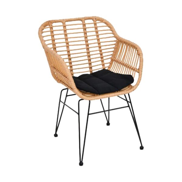 SALSA-W Πολυθρόνα Τραπεζαρίας Κήπου, Μέταλλο Βαφή Μαύρο, Wicker Φυσικό, Μαξιλάρι Μαύρο 55x56x82cm - Image 8