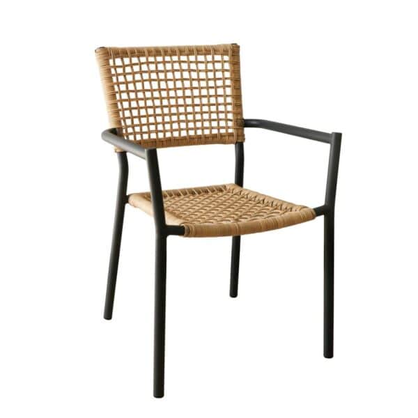 MIRANDA Πολυθρόνα Κήπου Βεράντας, Αλουμίνιο Βαφή Ανθρακί, Wicker Φυσικό 56x60x86cm - Image 8