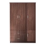 CLOSET Ντουλάπα Τετράφυλλη, 5 Ράφια, 2 Συρτάρια, Θέσεις για Κρεμάστρες, Απόχρωση Καρυδί 120x50x180cm - Image 6