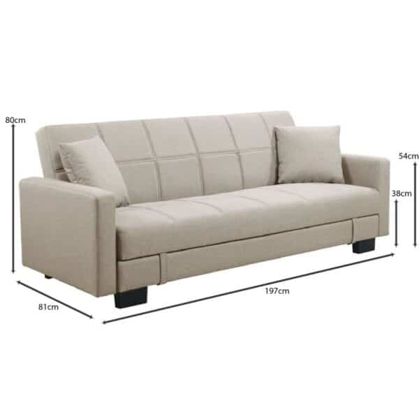 KELSO Καναπές - Κρεβάτι με Αποθηκευτικό Χώρο, 3Θέσιος, Ύφασμα Cappuccino 197x81x80cm Bed:176x105x38cm - Image 13