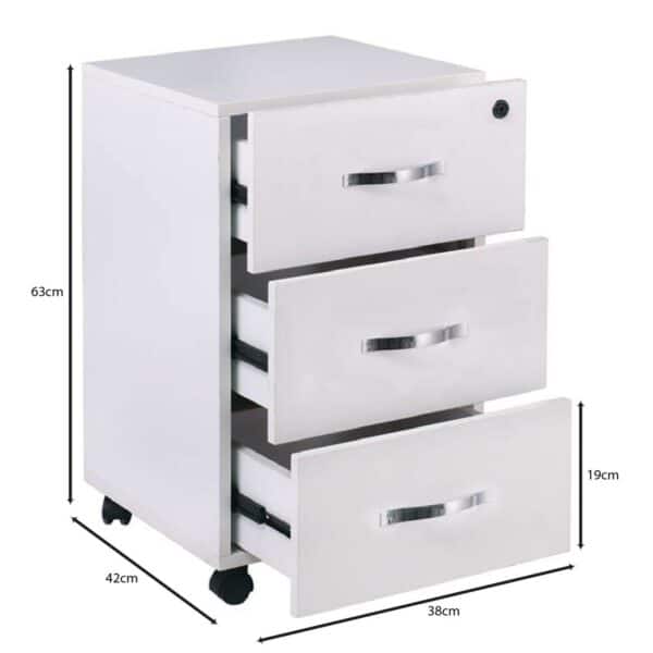 UNIT Συρταριέρα Γραφείου, 3 Συρτάρια, Τροχήλατη, Melamine Απόχρωση Άσπρο 38x42x63cm - Image 10