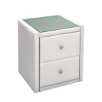 WILTON Κομοδίνο PU Άσπρο με Προστατευτικό Γυαλί Επιφάνειας 46x41x57cm - Image 6