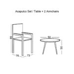 ACAPULCO Set Κήπου - Βεράντας: Τραπέζι + 2 Πολυθρόνες Μέταλλο Μαύρο / Rattan Άσπρο Τραπ:Φ50x50cm - Πολ:73x76x89cm - Image 9