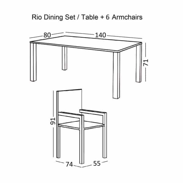 RIO Set Τραπεζαρία Βεράντας - Κήπου: Τραπέζι + 6 Πολυθρόνες Μέταλλο Καφέ, Textilene Καφέ Table:140x80x71 Seat:55x74x91 - Image 9