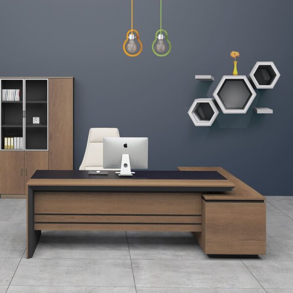 PROLINE Γραφείο Αριστερή Γωνία Απόχρωση Καρυδί Δρυς - Μαύρο 200x85/180x40 H.75/63cm - Image 6