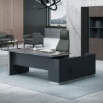 ADVANCE Γραφείο Αριστερή Γωνία Σκούρο Καρυδί - Sky Grey 180x80/160x40 (H.75)cm - Image 9