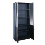 ADVANCE Βιβλιοθήκη Γραφείου, 3 Ράφια Πόρτες Γυαλί, Ντουλάπι, Απόχρωση Σκ. Καρυδί - Sky Grey 80x40x200cm - Image 9