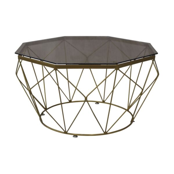 GRID Τραπεζάκι Σαλονιού Οκτάγωνο, Μέταλλο Βαφή Χρυσό Γυαλί Tea Colour Tempered Φ87cm/H.44cm(Top Φ80cm) - Image 6