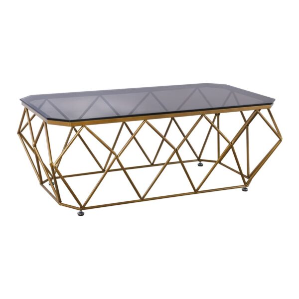 ACTON Τραπεζάκι Σαλονιού Καθιστικού, Μέταλλο Βαφή Χρυσό Γυαλί Tea Colour Tempered 136x71x45cm (Top 121x61cm) - Image 8