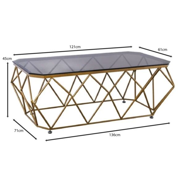 ACTON Τραπεζάκι Σαλονιού Καθιστικού, Μέταλλο Βαφή Χρυσό Γυαλί Tea Colour Tempered 136x71x45cm (Top 121x61cm) - Image 9