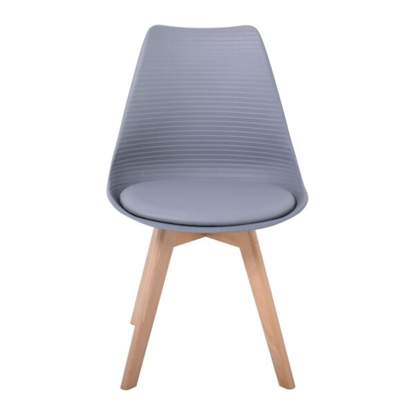 MARTIN STRIPE Καρέκλα Οξιά Φυσικό, PP Γκρι Μονταρισμένη Ταπετσαρία Pu 49x56x82cm - Image 3