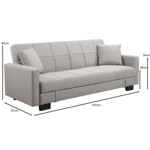 KELSO Καναπές - Κρεβάτι με Αποθηκευτικό Χώρο, 3Θέσιος, Ύφασμα Ανοιχτό Γκρι 197x81x80cm Bed:176x105x38cm - Image 7
