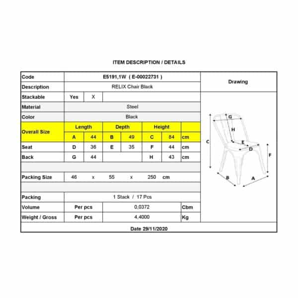 RELIX Καρέκλα Στοιβαζόμενη, Μέταλλο Βαφή Μαύρo 44x49x84cm - Image 18