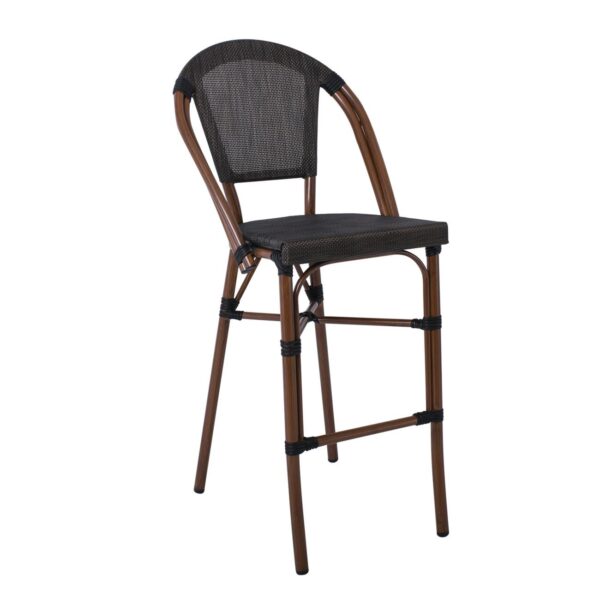 COSTA Σκαμπό BAR με Πλάτη, Αλουμίνιο Απόχρωση Καρυδί, Textilene Μαύρο 50x55x76/116cm - Image 14