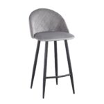 BELLA Σκαμπό BAR με Πλάτη, Μέταλλο Βαφή Μαύρο, Ύφασμα Velure Απόχρωση Γκρι 48x52x70/94cm - Image 5