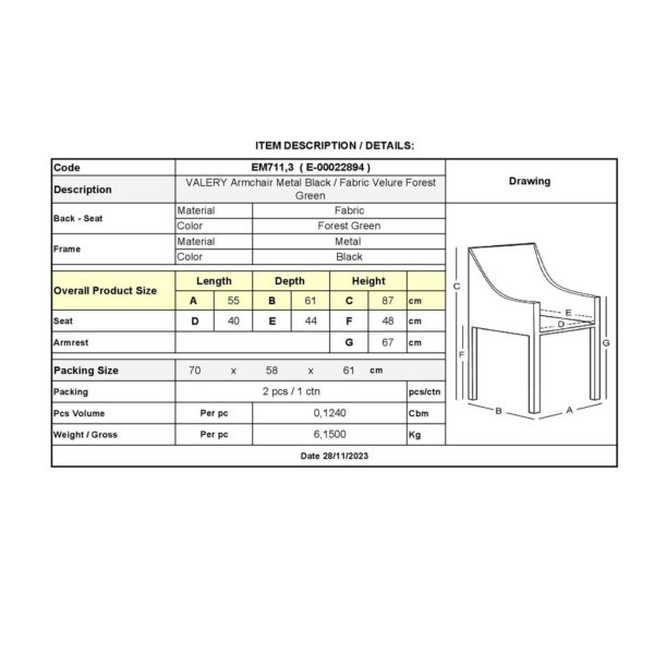 VALERY Πολυθρόνα Μέταλλο Βαφή Μαύρο, Ύφασμα Velure, Απόχρωση Forest Green 55x61x87cm - Image 18