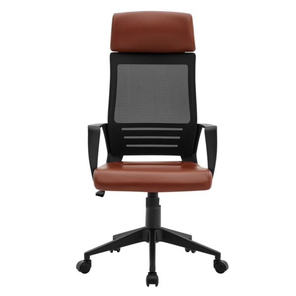 BF2500 Πολυθρόνα Γραφείου Διευθυντή Mesh Μαύρο - Pu Καφέ 58x62x116/126cm - Image 15