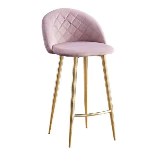 BELLA Σκαμπό BAR με Πλάτη, Βάση Χρώμιο Χρυσό, Ύφασμα Velure Απόχρωση Dirty Pink 48x52x70/94cm - Image 8