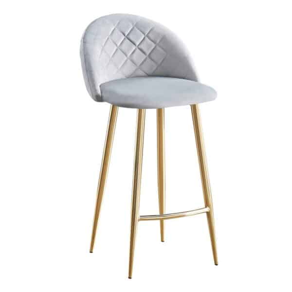 BELLA Σκαμπό BAR με Πλάτη, Βάση Χρώμιο Χρυσό, Ύφασμα Velure Απόχρωση Γκρι 48x52x70/94cm - Image 8