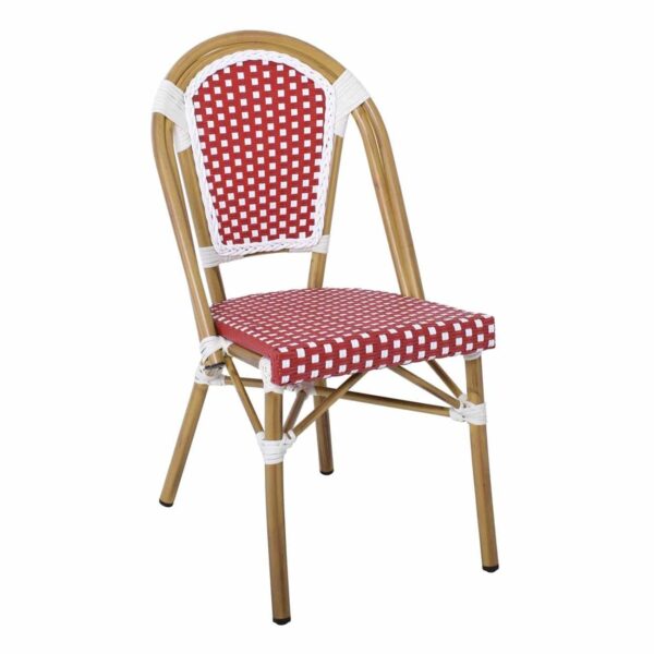 PARIS Καρέκλα Bistro Αλουμίνιο Φυσικό, Wicker Άσπρο - Κόκκινο, Στοιβαζόμενη 46x54x88cm - Image 16