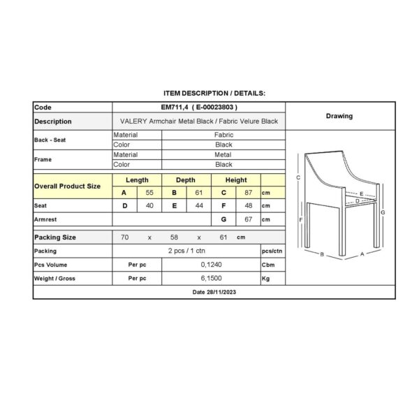 VALERY Πολυθρόνα Μέταλλο Βαφή Μαύρο, Ύφασμα Velure, Απόχρωση Μαύρο 55x61x87cm - Image 18