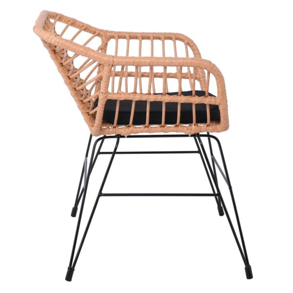 SALSA-D Πολυθρόνα Τραπεζαρίας Κήπου, Μέταλλο Βαφή Μαύρο, Wicker Φυσικό, Μαξιλάρι Μαύρο 59x56x77cm - Image 13