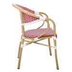 PARIS Πολυθρόνα Bistro Αλουμίνιο Φυσικό, Wicker Άσπρο - Κόκκινο, Στοιβαζόμενη 57x59x84cm - Image 15