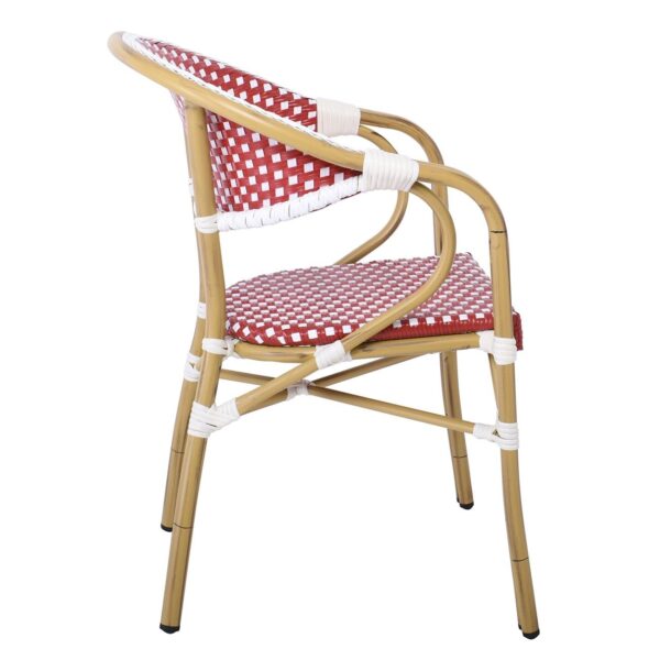 PARIS Πολυθρόνα Bistro Αλουμίνιο Φυσικό, Wicker Άσπρο - Κόκκινο, Στοιβαζόμενη 57x59x84cm - Image 15