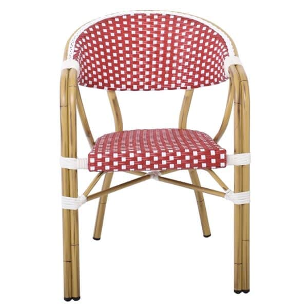 PARIS Πολυθρόνα Bistro Αλουμίνιο Φυσικό, Wicker Άσπρο - Κόκκινο, Στοιβαζόμενη 57x59x84cm - Image 17