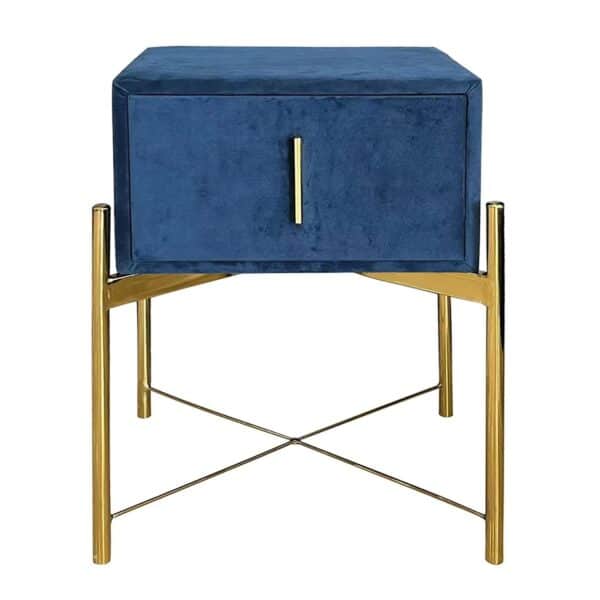 PASSION  Κομοδίνο με 1 Συρτάρι, Ύφασμα Velure Απόχρωση Μπλε 51x40x65cm - Image 6