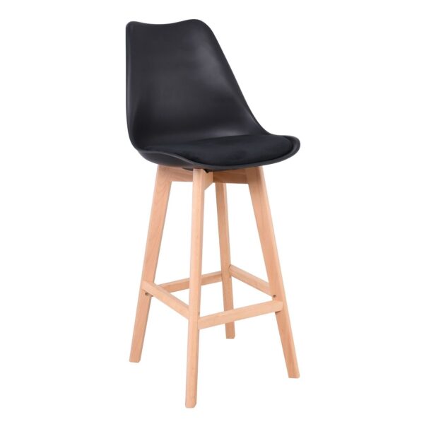 MARTIN Σκαμπό BAR Οξιά Φυσικό, Μαύρο PP & Ύφασμα Velure, Μονταρισμένη Ταπετσαρία 49x57x74/111cm - Image 14